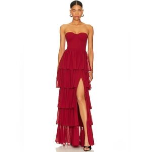 Lovers and Friends Hattie Gown In Deep Red Strapless Formal Elegant Party Prom L